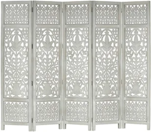 VidaXL VidaXL Parawan 5-panelowy, rzeźbiony, szary, 200x165 cm, drewno mango 285333 - Parawany - miniaturka - grafika 2