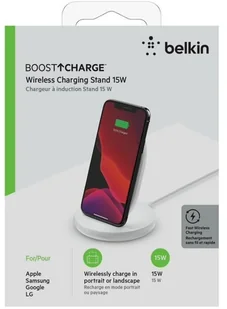Belkin BoostCharge bezprzewodowa stacja ładująca, 15 W (stacja ładująca Qi do szybkiego bezprzewodowego ładowania urządzeń takich jak iPhone, Samsung, Pixel), kolor biały WIB002vfWH - Ładowarki do telefonów - miniaturka - grafika 5