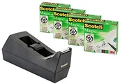 Patelnie - Scotch Taśma promocyjna  C38SM4S, 4 rolki z matową i niewidoczną taśmą, 19 mm x 33 m, wraz z czarnym dozownikiem stołu 694234 - miniaturka - grafika 1