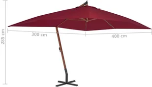 vidaXL Wiszący parasol z drewnianym słupkiem, 400 x 300 cm, bordowy - Parasole ogrodowe - miniaturka - grafika 6