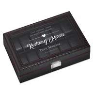 Pudełka i szkatułki - Murrano Karbonowa Szkatułka Kuferek na Zegarki GRAWER Miłosny SZKT-ZG-KB-015 - miniaturka - grafika 1