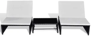 vidaXL Leżaki ze stolikiem, 2 szt., polirattan, czarne - Leżaki ogrodowe - miniaturka - grafika 3