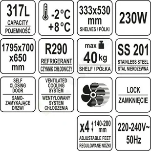Yato STÓŁ CHŁODNICZY PODBLATOWY 317L 3 DRZWIOWY Yato YG-05259 YG-05259 - Szafy i witryny chłodnicze - miniaturka - grafika 9