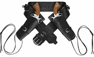 Zabawki militarne - Widmann 01052 - podwójny uchwyt na pistolet, ze sztucznej skóry, czarny, akcesoria kostiumowe Cowboy - miniaturka - grafika 1