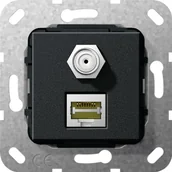 Wyłączniki światła i elektryczne - Gira 569710 MJ RJ45 Cat 6 A 10 GB, SAT F Gender Changer zastosowania, czarna matowa - miniaturka - grafika 1