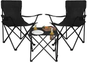Meble turystyczne - Springos Zestaw kempingowy stolik i 2 krzesła z oparciem, składane meble turystyczne czarny CS0013+2xCS0001 - miniaturka - grafika 1