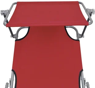 vidaXL Składany leżak z zadaszeniem, czerwony, aluminium - Leżaki ogrodowe - miniaturka - grafika 6