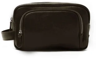 Solier Gold Elegancka skórzana kosmetyczka męska SK04 Solier ciemny brąz - Kosmetyczki, organizery i kuferki - miniaturka - grafika 2