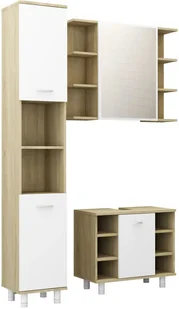 vidaXL 3-częściowy zestaw mebli łazienkowych, biel i dąb sonoma, płyta vidaXL - Meble łazienkowe - miniaturka - grafika 2