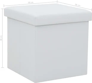 vidaXL Składany stołek ze schowkiem, ekoskóra, 38x38x38 cm, biały vidaXL - Pufy i podnóżki - miniaturka - grafika 8