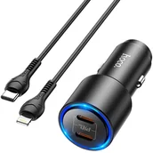 Ładowarki samochodowe - Hoco ładowarka samochodowa 2x Typ C Clear Way Power Delivery PD40W QC + kabel Typ C do iPhone Lightning 8-pin NZ3 czarna - miniaturka - grafika 1