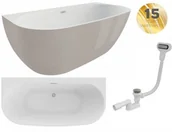 Wanny - Polimat Wanna wolnostojąca przyścienna 170x80x60 cm ok. 210 l +stelaż oraz syfon, BIAŁA/POPIEL POŁYSK 00445 - miniaturka - grafika 1