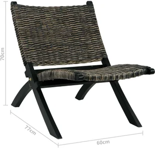 vidaXL Krzesło, czarne, naturalny rattan kubu i lite drewno mahoniowe - Krzesła - miniaturka - grafika 7