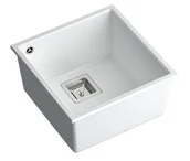 Zlewozmywaki - QUADRON Zlewozmywak granitowy jednokomorowy podwieszany 42 42 22,5 cm DAVID 40 biały metalik ze złotym odpływem HQD4242U1-G1 - miniaturka - grafika 1