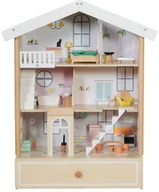 Domki dla lalek - Classic World Duży Drewniany Domek dla Lalek 2 Figurki NATURALNE DREWNO 28 el. CW50552 - miniaturka - grafika 1