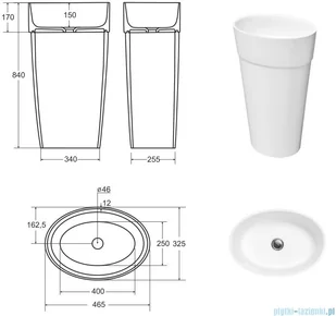 Besco Uniqa B&amp;W umywalka wolnostojąca biało-czarna 32x46x84cm #UMD-U-WBW | - Umywalki - miniaturka - grafika 2