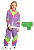 Stroje karnawałowe - Boland Boland - Zestaw treningowy dla dzieci, liliowo-zielony, dres treningowy w stylu lat 80. i 3-częściowy zestaw opasek przeciwpotowych, przycisk łazienki, kostium, karnawał, impreza tematyczna 10270241B - miniaturka - grafika 1
