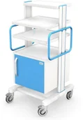 Meble i wyposażenie gabinetów medycznych - Ztm Tech-med AR120-1 stolik-wózek z 4 blatami pod aparaty medyczne i szafką AR120-1 (AP2-04-B2PS(D)-50-120-W-0000) - miniaturka - grafika 1