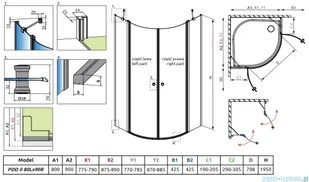 Radaway Eos PDD II kabina półokrągła 80x90 przejrzyste 13799470-01L/13799471-01R - Kabiny prysznicowe - miniaturka - grafika 2