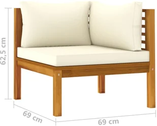 VidaXL Moduł sofy narożnej z kremową poduszką, drewno akacjowe 316287 - Sofy ogrodowe - miniaturka - grafika 7