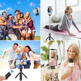 4kom.pl Uchwyt Selfie Stick Tripod bezprzewodowy L01S Wireless Black 1233 - Selfie stick - miniaturka - grafika 10