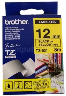 Brother Taśma żólta z czarnym nadrukiem TZE631=TZ631 12 mm - Etykiety do drukarek - miniaturka - grafika 8