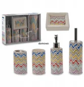 Mydelniczki i dozowniki mydła - CERAMICZNY ZESTAW ŁAZIENKOWY 5cz wąskie zygzaki - miniaturka - grafika 1