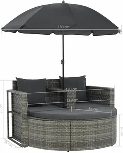 2-osobowa sofa z poduszkami i parasolem, polirattan, szara - Sofy ogrodowe - miniaturka - grafika 8