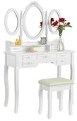 Meble kosmetyczne - Toaletki kosmetyczne Toaletka biała ELSA 3 lustra 7 szuflad + taboret BL-001 - miniaturka - grafika 1