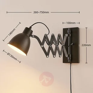 Lindby Przemysłowy kinkiet czarny ramię nożycowe - Merle - Lampy ścienne - miniaturka - grafika 3