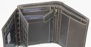 Cefirutti Portfel Męski Duży Pionowy Bez Zapinki Dwa Skrzydełka z Zapinką Wewnątrz Skóra Naturalna Matowy HT 7680277 - Portfele - miniaturka - grafika 6