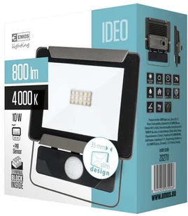 EMOS Emos LED reflektor Ideo 10 W PIR, neutralny biały, aluminium, Grey, 13,5 x 5,6 x 15 cm ZS2711 - Lampy ogrodowe - miniaturka - grafika 2