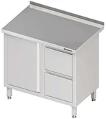 Stoły gastronomiczne - Stalgast Stół przyścienny z blokiem dwóch szuflad P) drzwi skrzydłowe 1000x700x850 mm 980317100 - miniaturka - grafika 1
