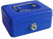 Sejfy i kasy pancerne - Wedo 144003 skarbonka w formie kasetki dla dzieci, z otworem do wrzucania, 5 przegródkami, zamykana na klucz, z blachy, w zestawie z 2 kluczami, kolor niebieski 144 003 - miniaturka - grafika 1