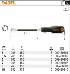 Beta KLUCZ NASADOWY GIĘTKI 7MM 943FL/7 - Klucze i nasadki - miniaturka - grafika 2