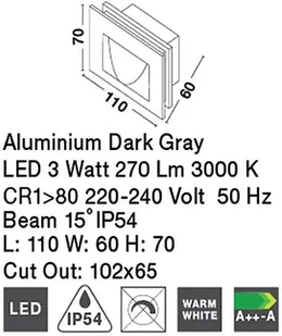Lucide Wpust LAMPA ścienna KRYPTON 726401 schodowa OPRAWA prostokątna LED 3W 3000K zewnętrzna do zabudowy IP54 ciemnoszara __code-43683 - Oprawy, klosze i abażury - miniaturka - grafika 6