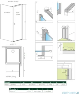 Radaway Nes Black Kdj I Frame 90x100 prawa 10022090-54-56R/10039100-54-56 - Kabiny prysznicowe - miniaturka - grafika 2