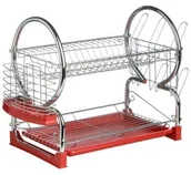 Suszarki do naczyń - Premier Housewares Premier suszarka do naczyń, 2 poziomy, chromowana, w zestawie z czerwoną wyjmowaną podkładką 0509586 - miniaturka - grafika 1