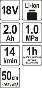 Yato PISTOLET DO POMPOWANIA 18V 1 X 2,0AH,ŁADOWARKA 1H YT-82894 - Narzędzia warsztatowe - miniaturka - grafika 8