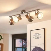 Lampy sufitowe - Lampenwelt COM 4-punktowa lampa sufitowa LED Dennis z drewnem - miniaturka - grafika 1