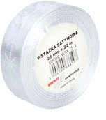 Pasmanteria - BREWIS Wstążka satynowa 25mmx22m śnieżynki biało/srebrne Brewis - miniaturka - grafika 1
