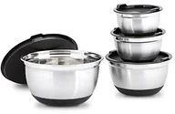 Akcesoria i części AGD - Relaxdays zestaw 3 misek z pokrywkami, średnica: 17,5, 21 i 25,5 cm, stal szlachetna, srebrny/czarny, zestaw 4-cz. 10019120-305 - miniaturka - grafika 1