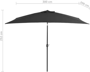 vidaXL Parasol ogrodowy na metalowym słupku, 300 x 200 cm, antracytowy vidaXL - Parasole ogrodowe - miniaturka - grafika 7