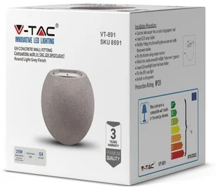 v-tac Kinkiet V-TAC BETON G9 LED Okrągly Jasno Szary IP20 VT-891 - Lampy ścienne - miniaturka - grafika 12