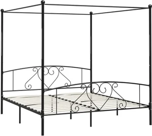 vidaXL Rama łóżka z baldachimem, czarna, metalowa, 180 x 200 cm - Łóżka - miniaturka - grafika 2
