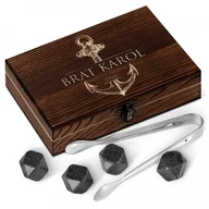 Pozostałe akcesoria barmańskie - Murrano Kamienie do whisky kostki w drewnianym opakowaniu grawer Kotwica ZEKOS-013 - miniaturka - grafika 1