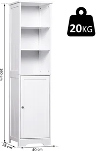 kleankin kleankin KOMODA SZAFKA REGAŁ ŁAZIENKOWY STOJĄCY 3 REGULOWANE PÓŁKI drewno biała 40 x 38 x 160 cm - Szafki łazienkowe - miniaturka - grafika 2