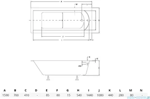 Besco Shea Slim 160x70 WAS-160-SL - Wanny - miniaturka - grafika 2