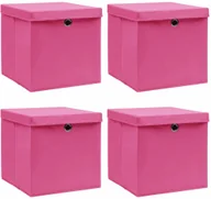 Pudła i pojemniki do przechowywania - vidaXL Pudełka z pokrywami, 4 szt., różowe, 32x32x32 cm, tkanina vidaXL - miniaturka - grafika 1