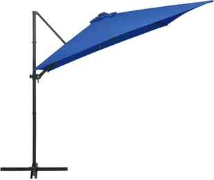 vidaXL Parasol wiszący z LED i stalowym słupkiem, 250x250 cm, lazurowy vidaXL - Parasole ogrodowe - miniaturka - grafika 4